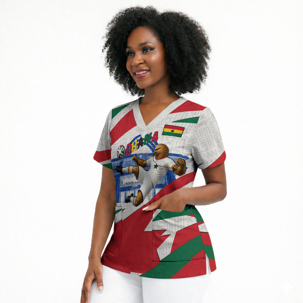Personalized Ghana Soccer Eagle Scrub Top Ghana Flag Kente - Black Stars Football Stadium Graphic