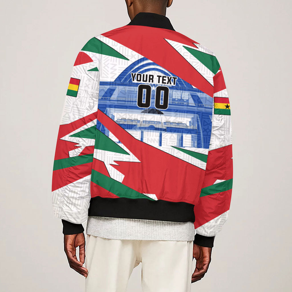 Personalized Ghana Soccer Eagle Sleeve Zip Bomber Jacket Ghana Flag Kente - Black Stars Football Stadium Graphic