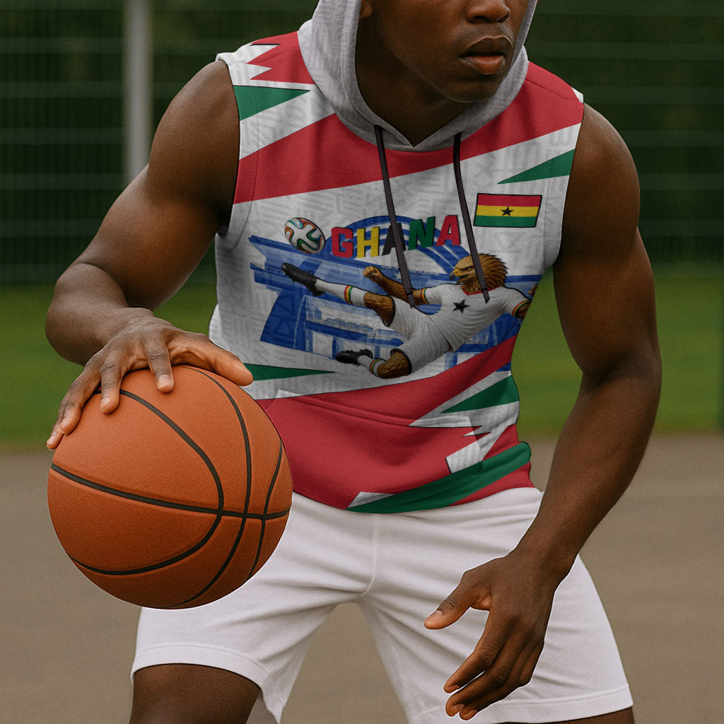 Personalized Ghana Soccer Eagle Sleeveless Hoodie Ghana Flag Kente - Black Stars Football Stadium Graphic