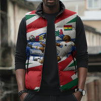 Personalized Ghana Soccer Eagle Sleeveless Puffer Jacket Ghana Flag Kente - Black Stars Football Stadium Graphic
