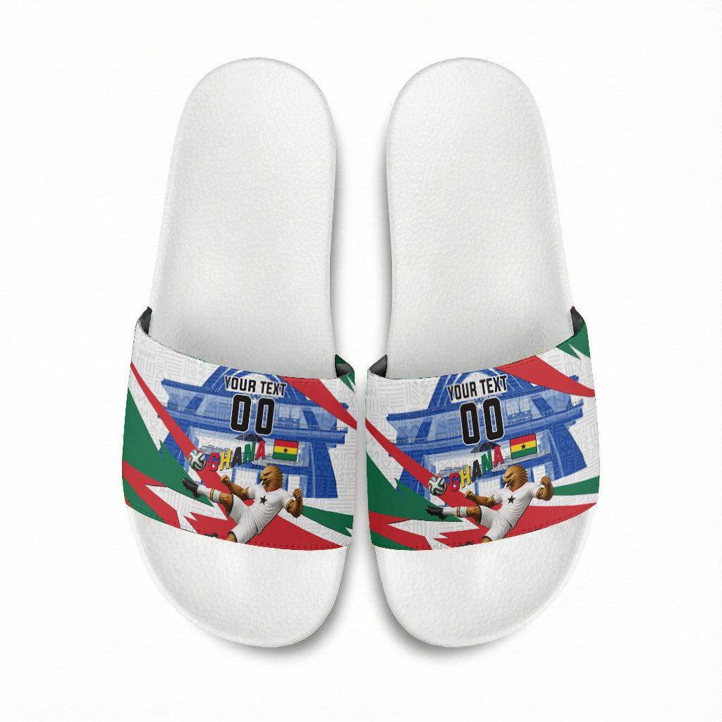 Personalized Ghana Soccer Eagle Slide Sandals Ghana Flag Kente - Black Stars Football Stadium Graphic
