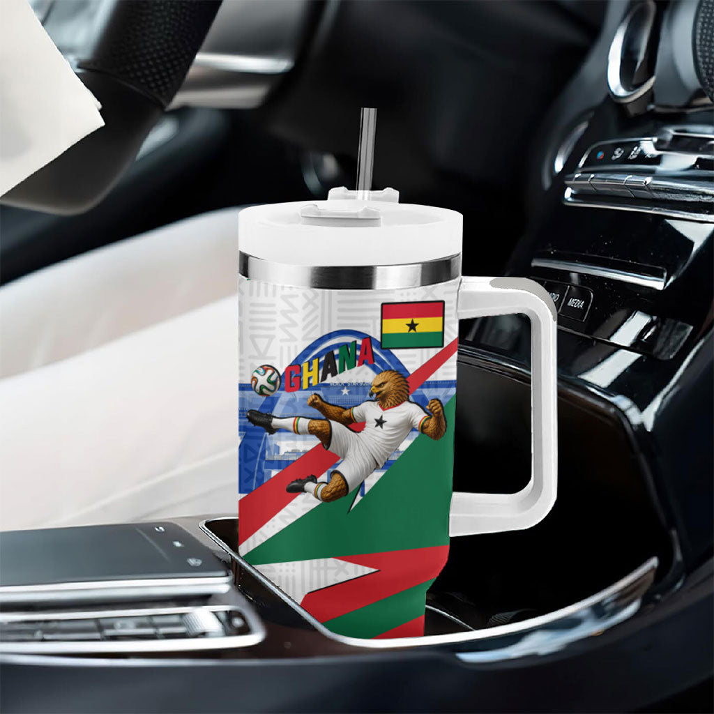 Personalized Ghana Soccer Eagle Tumbler With Handle Ghana Flag Kente - Black Stars Football Stadium Graphic