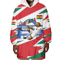 Personalized Ghana Soccer Eagle Wearable Blanket Hoodie Ghana Flag Kente - Black Stars Football Stadium Graphic