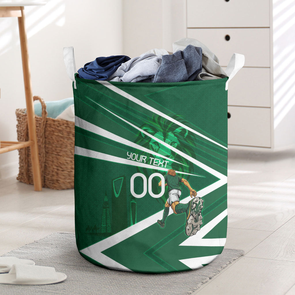 Personalized Saudi Arabia Football Laundry Basket Green Lion Run of Champions