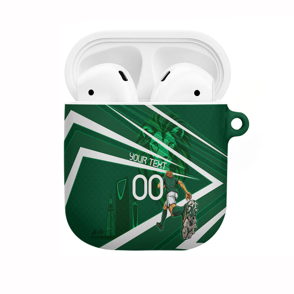 Personalized Saudi Arabia Football AirPods Case Green Lion Run of Champions
