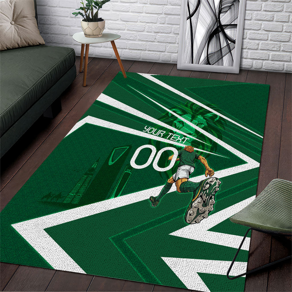 Personalized Saudi Arabia Football Area Rug Green Lion Run of Champions