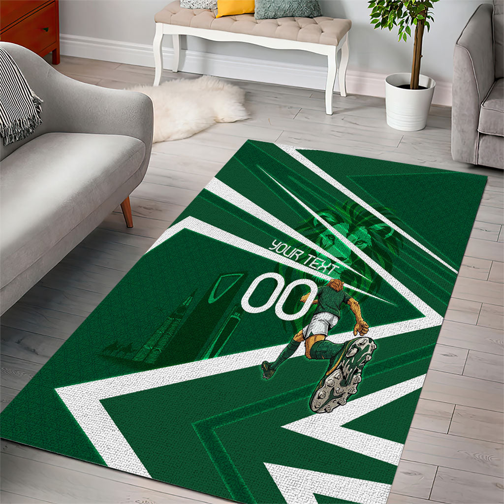 Personalized Saudi Arabia Football Area Rug Green Lion Run of Champions