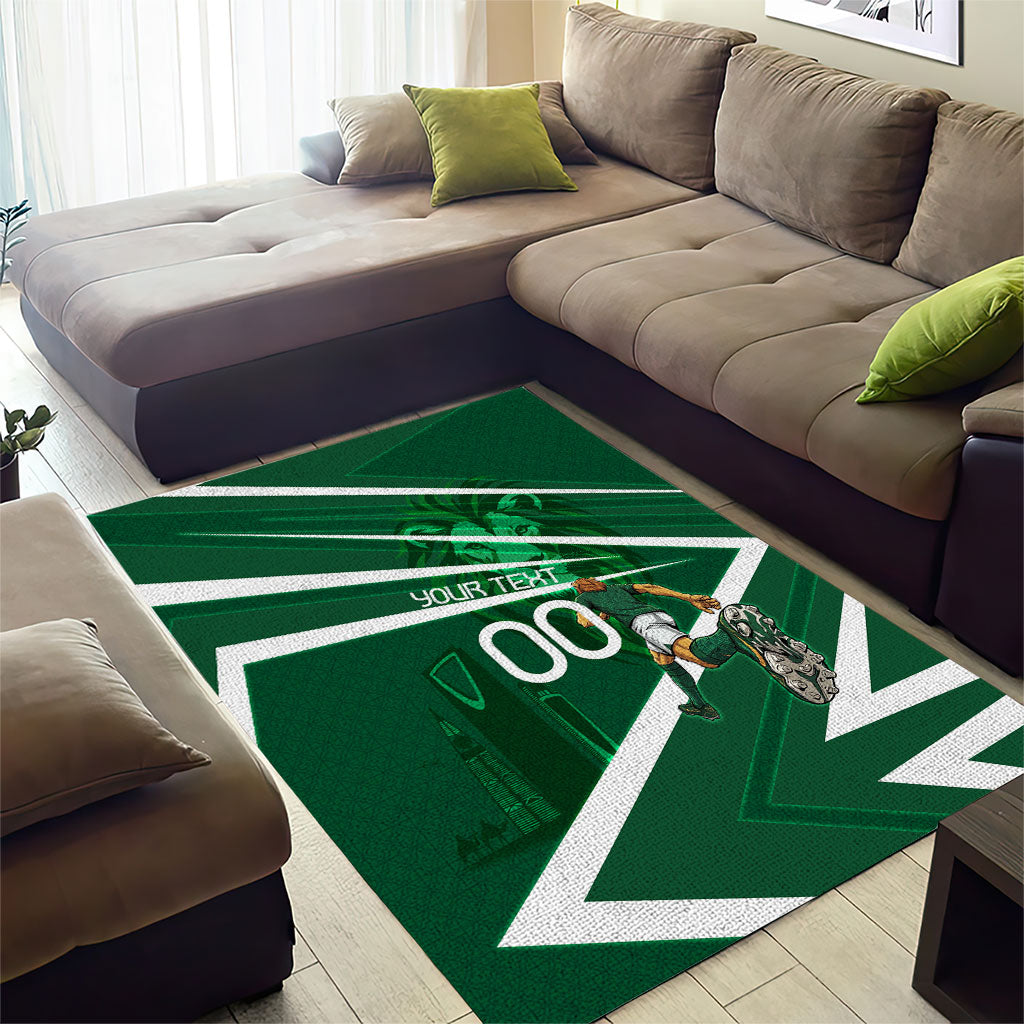 Personalized Saudi Arabia Football Area Rug Green Lion Run of Champions