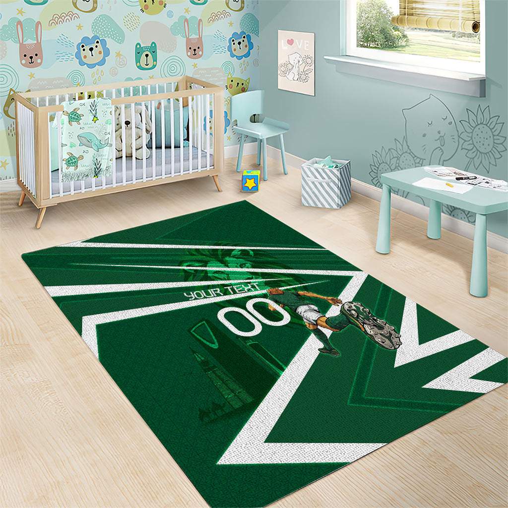 Personalized Saudi Arabia Football Area Rug Green Lion Run of Champions
