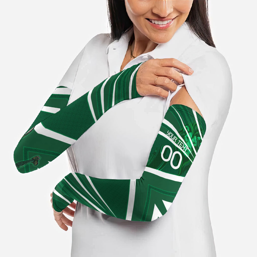 Personalized Saudi Arabia Football Arm Sleeves Green Lion Run of Champions