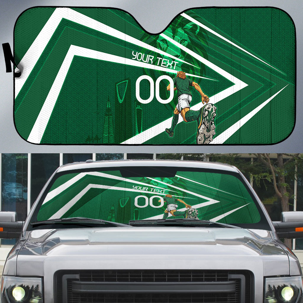 Personalized Saudi Arabia Football Auto Sun Shade Green Lion Run of Champions