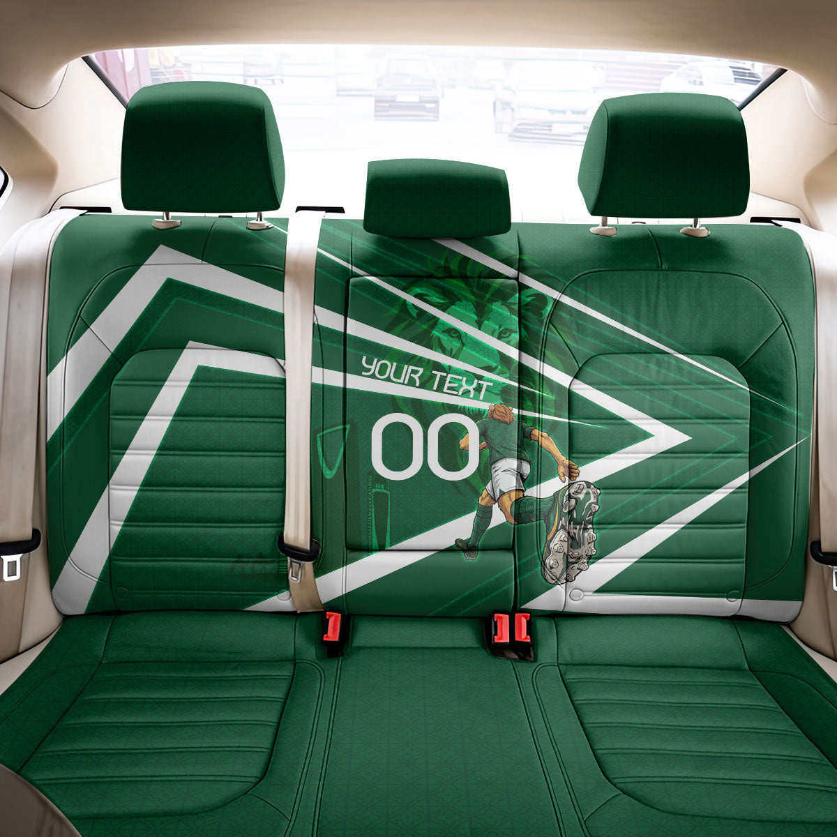 Personalized Saudi Arabia Football Back Car Seat Cover Green Lion Run of Champions
