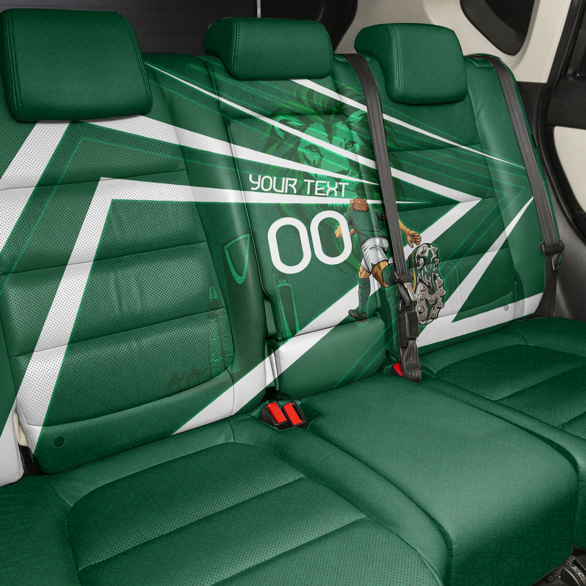 Personalized Saudi Arabia Football Back Car Seat Cover Green Lion Run of Champions