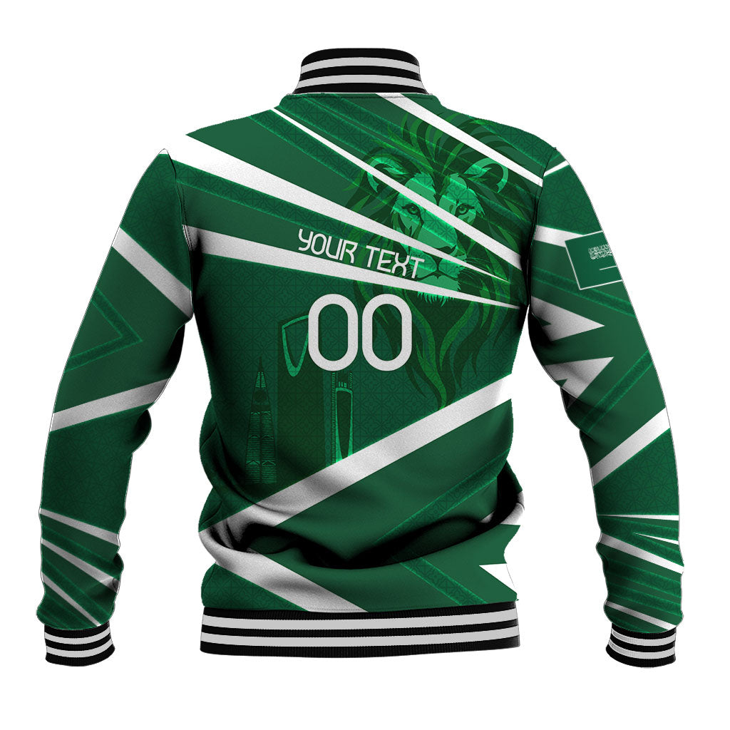 Personalized Saudi Arabia Football Baseball Jacket Green Lion Run of Champions