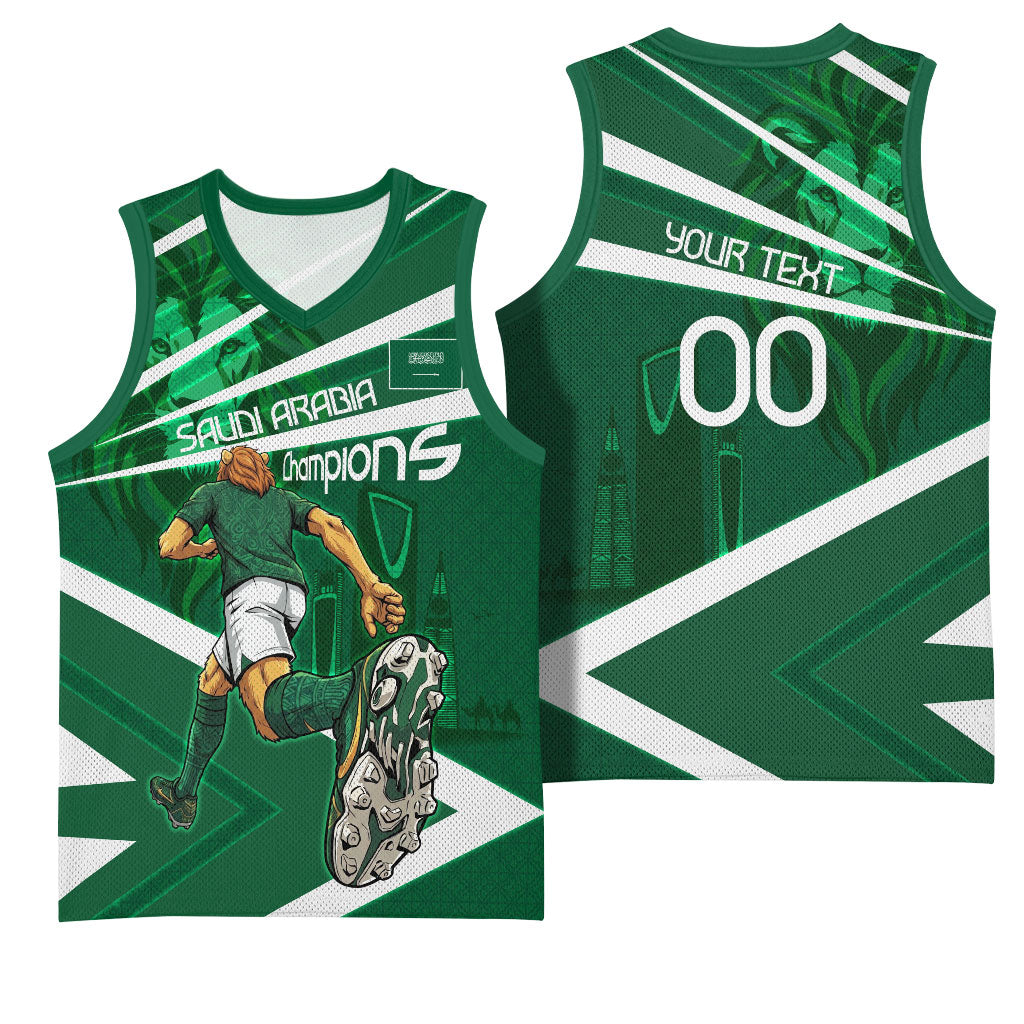 Personalized Saudi Arabia Football Basketball Jersey Green Lion Run of Champions