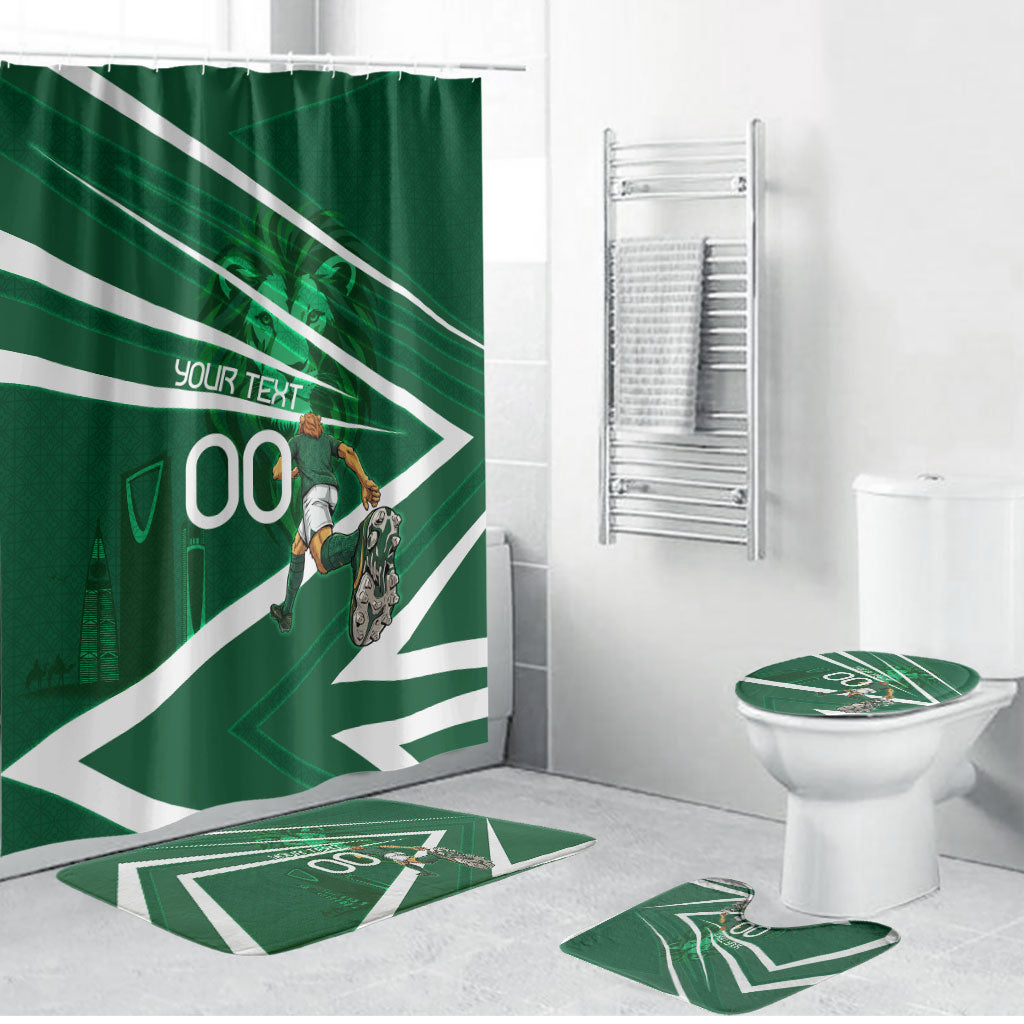 Personalized Saudi Arabia Football Bathroom Set Green Lion Run of Champions