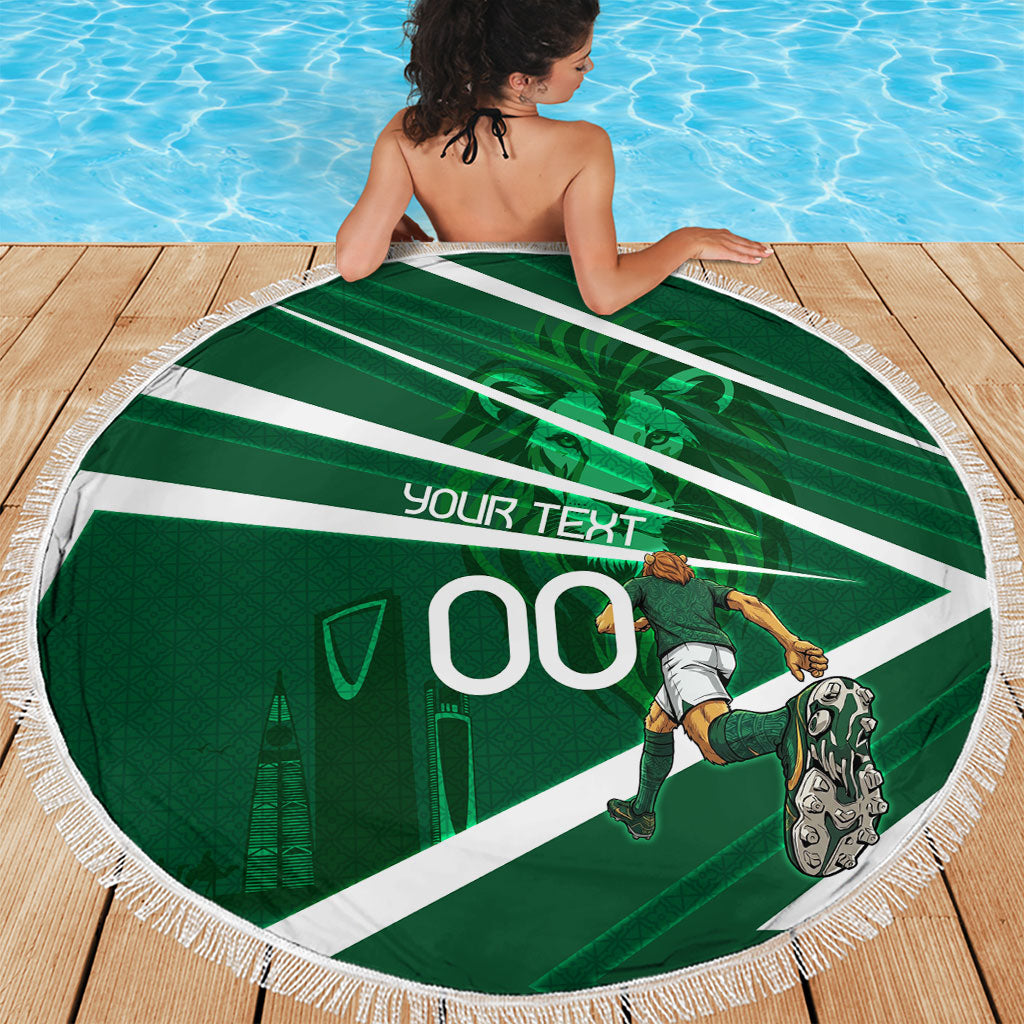 Personalized Saudi Arabia Football Beach Blanket Green Lion Run of Champions
