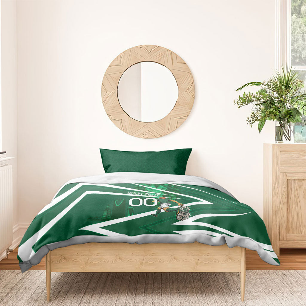 Personalized Saudi Arabia Football Bedding Set Green Lion Run of Champions