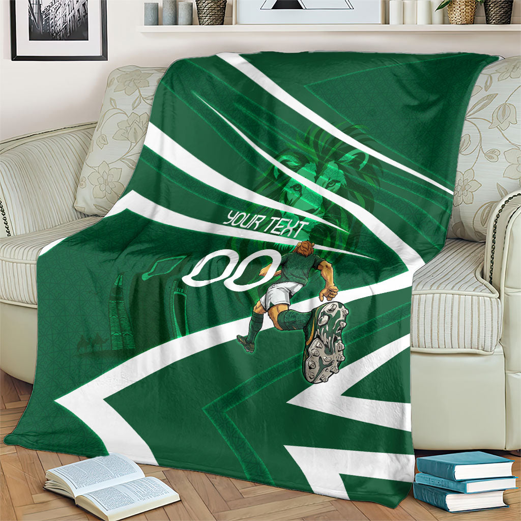 Personalized Saudi Arabia Football Blanket Green Lion Run of Champions