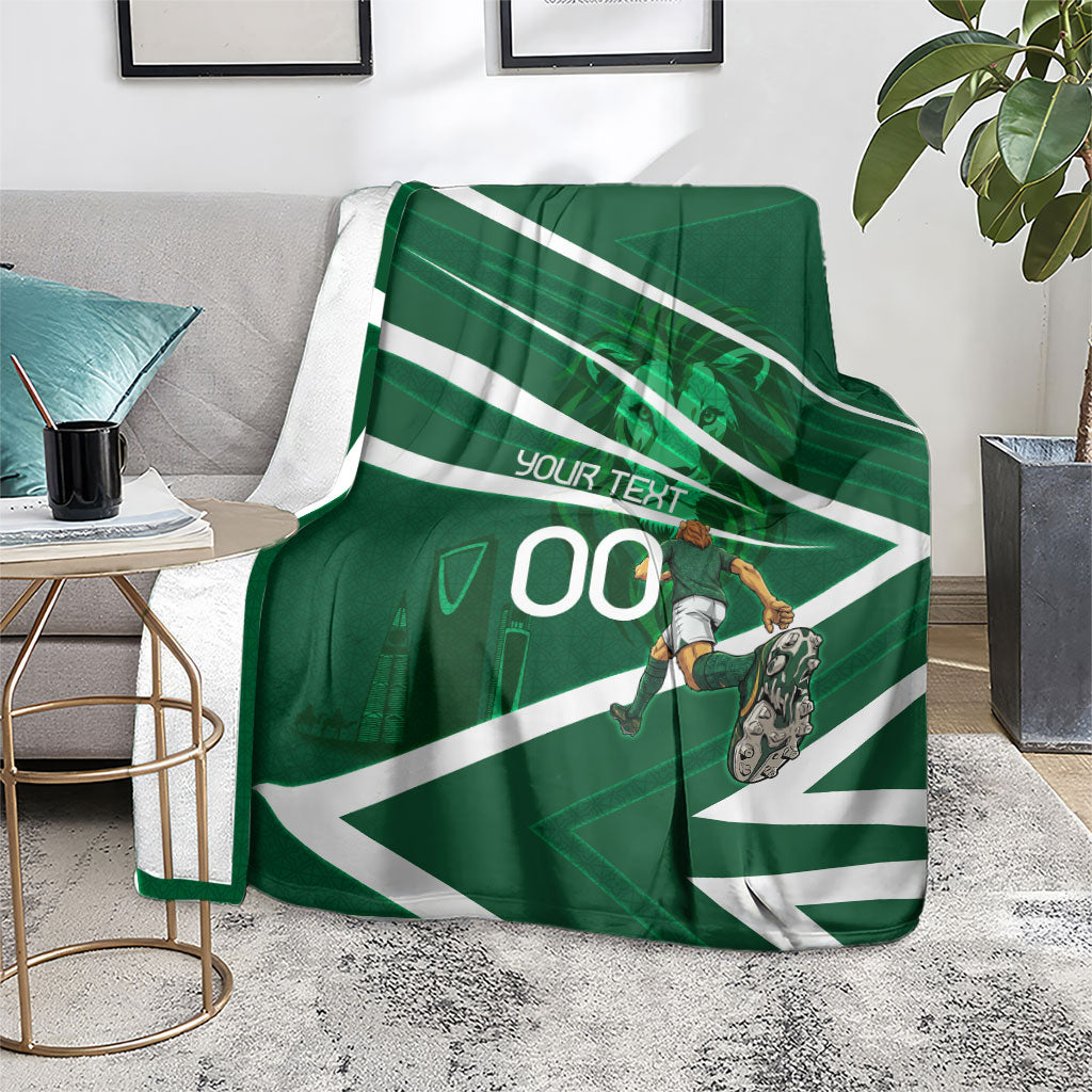 Personalized Saudi Arabia Football Blanket Green Lion Run of Champions