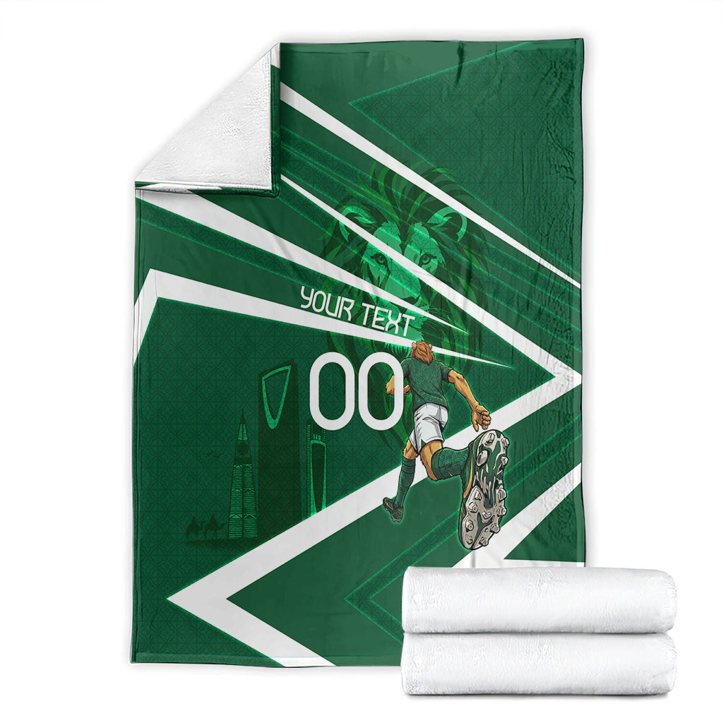 Personalized Saudi Arabia Football Blanket Green Lion Run of Champions