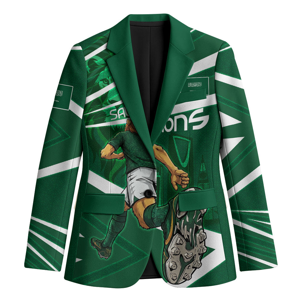 Personalized Saudi Arabia Football Blazer Green Lion Run of Champions