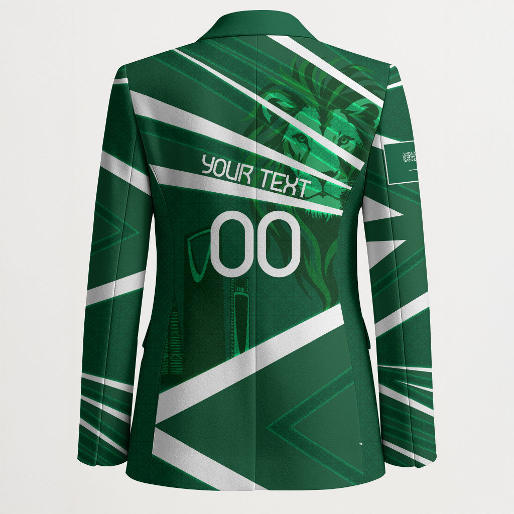 Personalized Saudi Arabia Football Blazer Green Lion Run of Champions