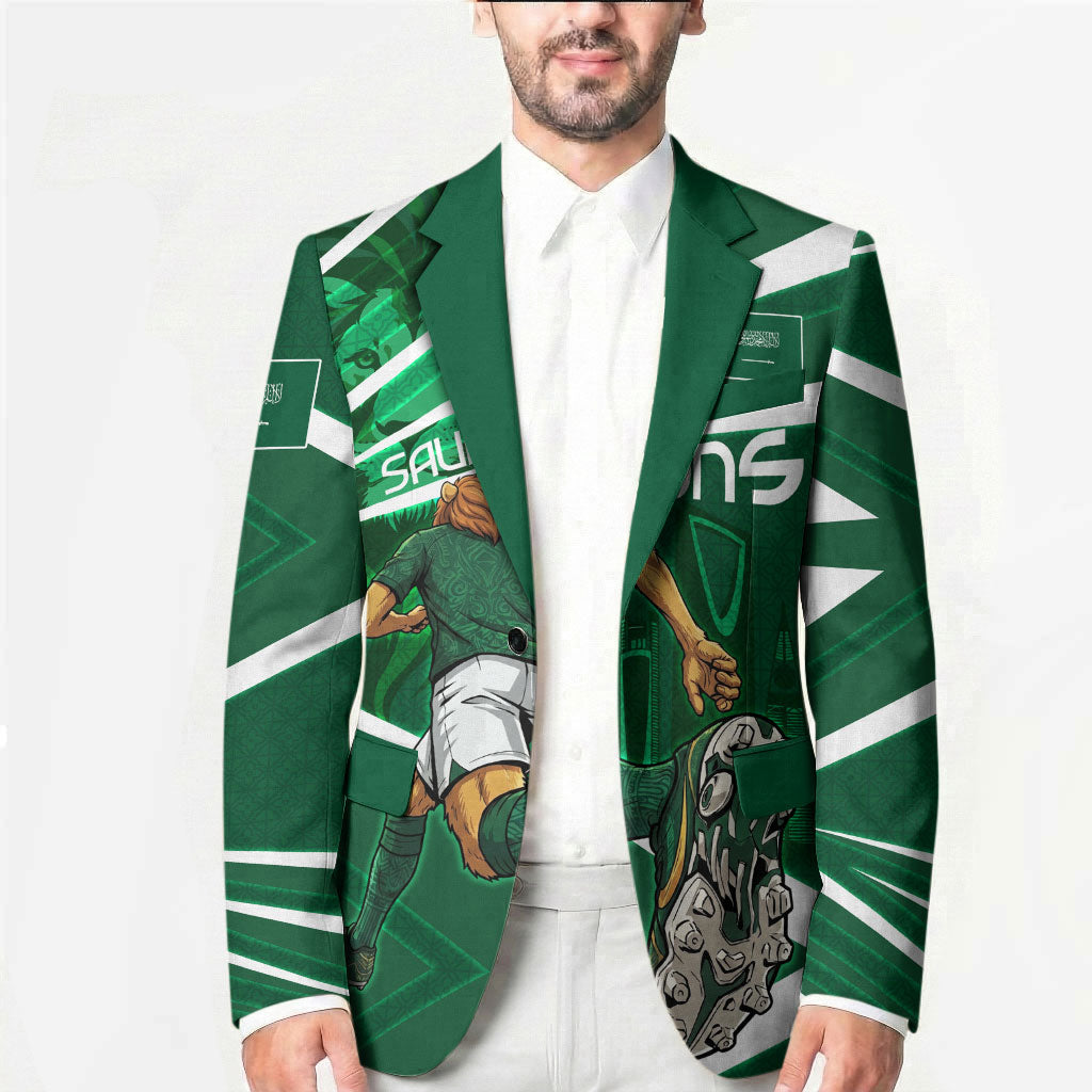 Personalized Saudi Arabia Football Blazer Green Lion Run of Champions