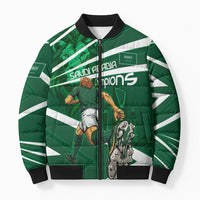Personalized Saudi Arabia Football Bomber Puffer Jacket Green Lion Run of Champions