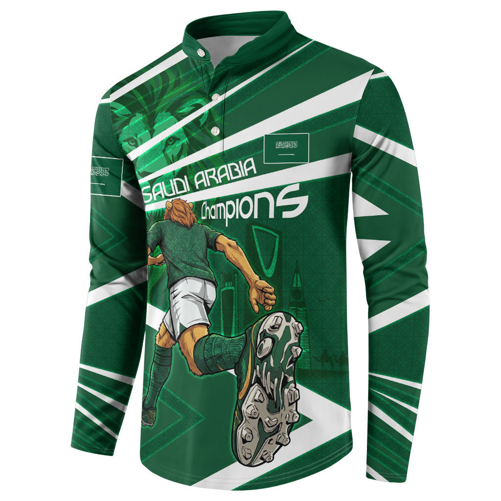 Personalized Saudi Arabia Football Button Sweatshirt Green Lion Run of Champions