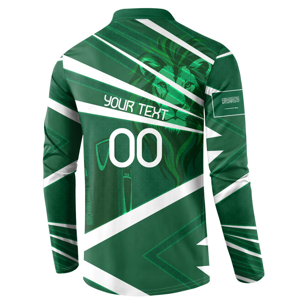 Personalized Saudi Arabia Football Button Sweatshirt Green Lion Run of Champions