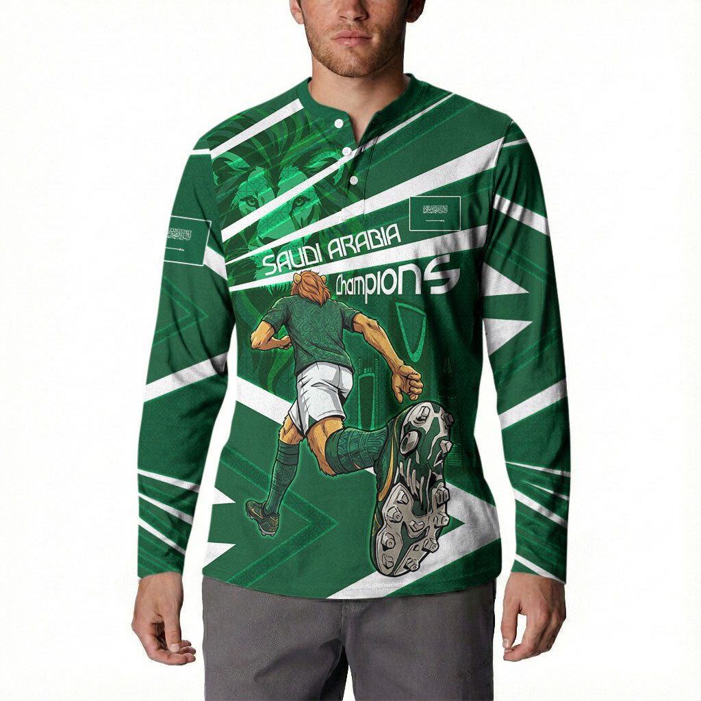 Personalized Saudi Arabia Football Button Sweatshirt Green Lion Run of Champions