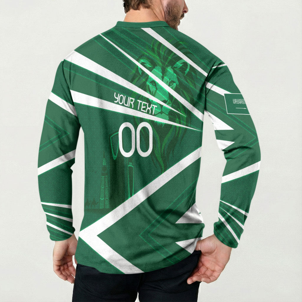 Personalized Saudi Arabia Football Button Sweatshirt Green Lion Run of Champions