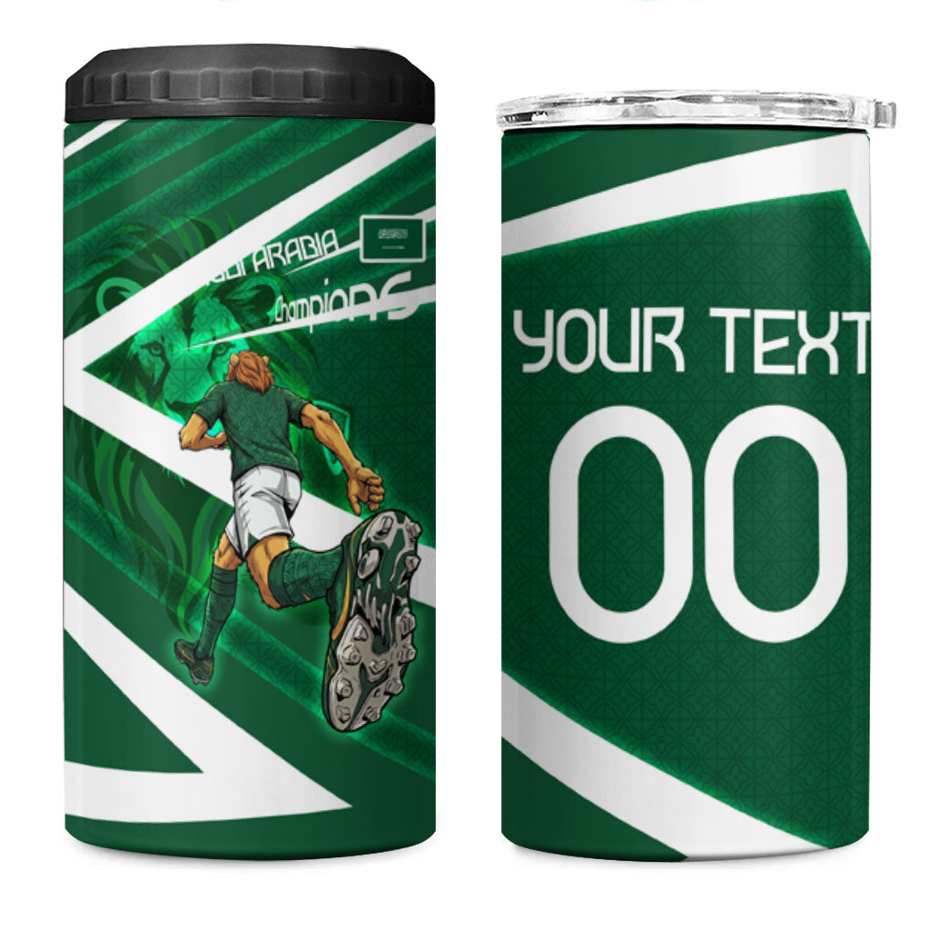 Personalized Saudi Arabia Football 4 in 1 Can Cooler Tumbler Green Lion Run of Champions