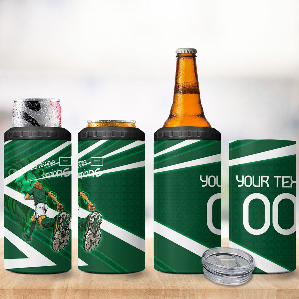 Personalized Saudi Arabia Football 4 in 1 Can Cooler Tumbler Green Lion Run of Champions