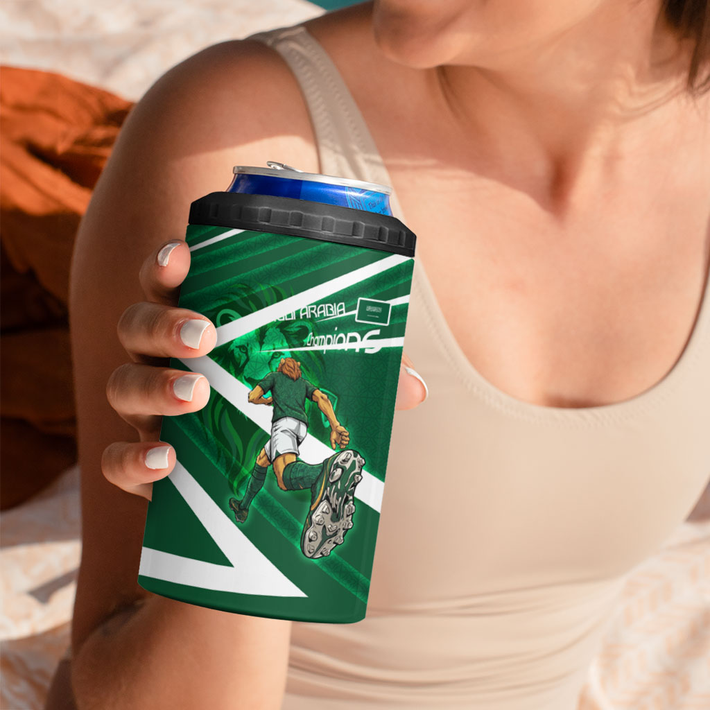 Personalized Saudi Arabia Football 4 in 1 Can Cooler Tumbler Green Lion Run of Champions
