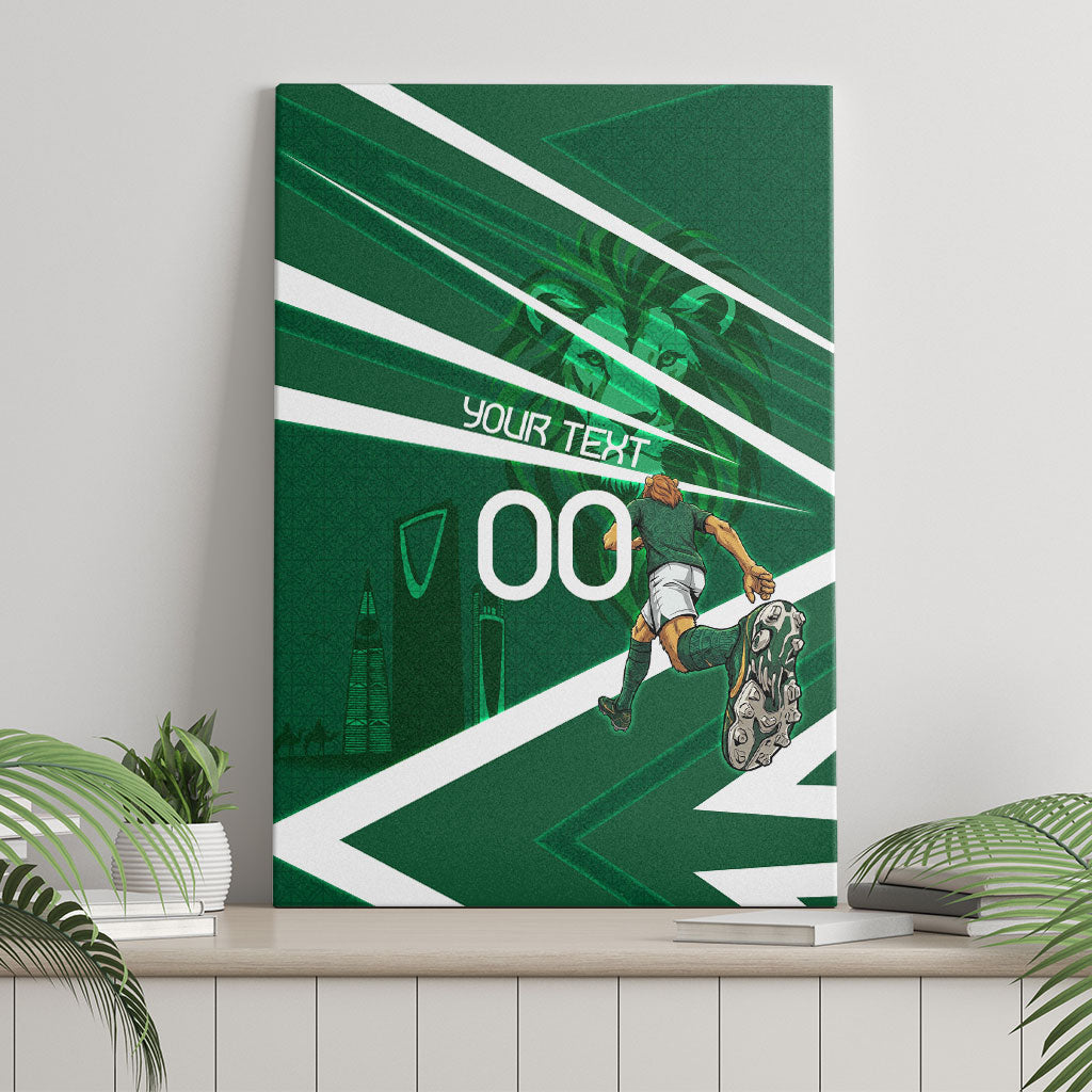 Personalized Saudi Arabia Football Canvas Wall Art Green Lion Run of Champions