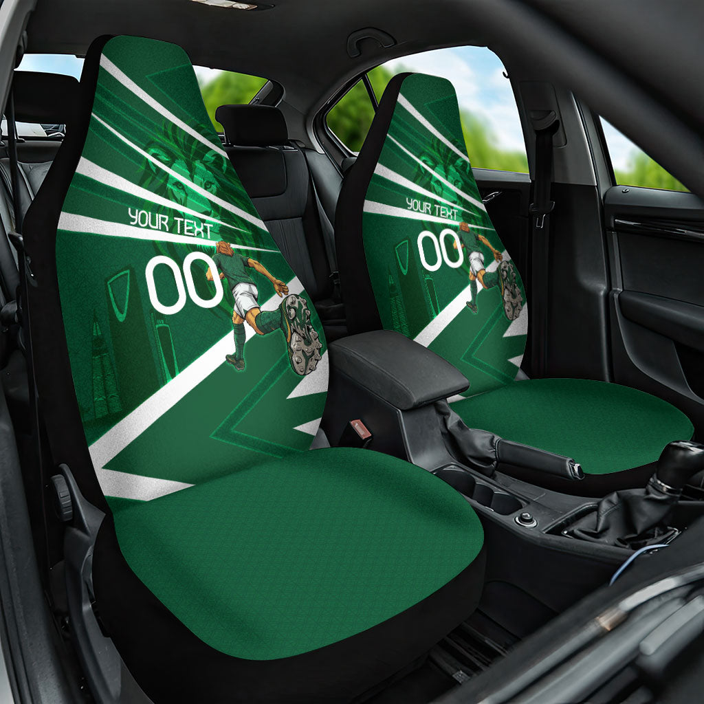 Personalized Saudi Arabia Football Car Seat Cover Green Lion Run of Champions