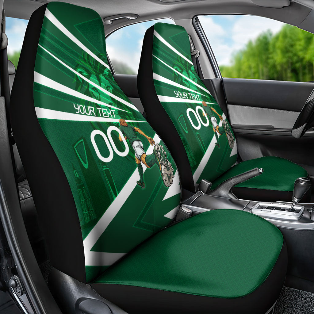Personalized Saudi Arabia Football Car Seat Cover Green Lion Run of Champions