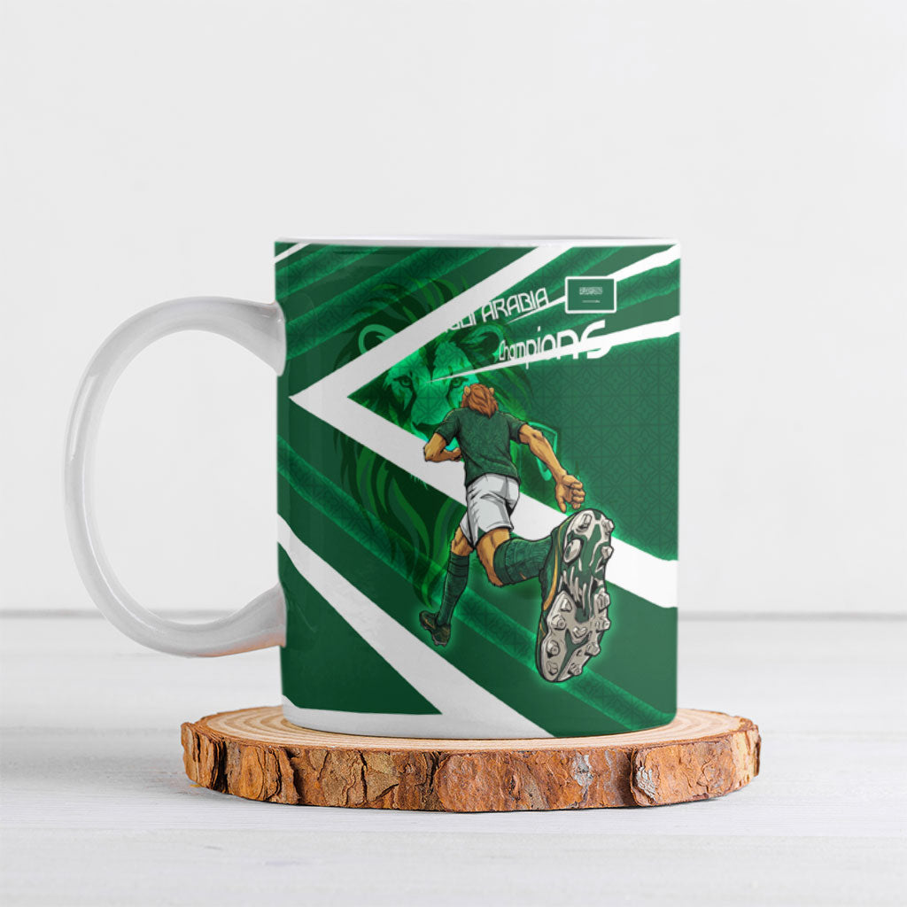 Personalized Saudi Arabia Football Ceramic Mug Green Lion Run of Champions