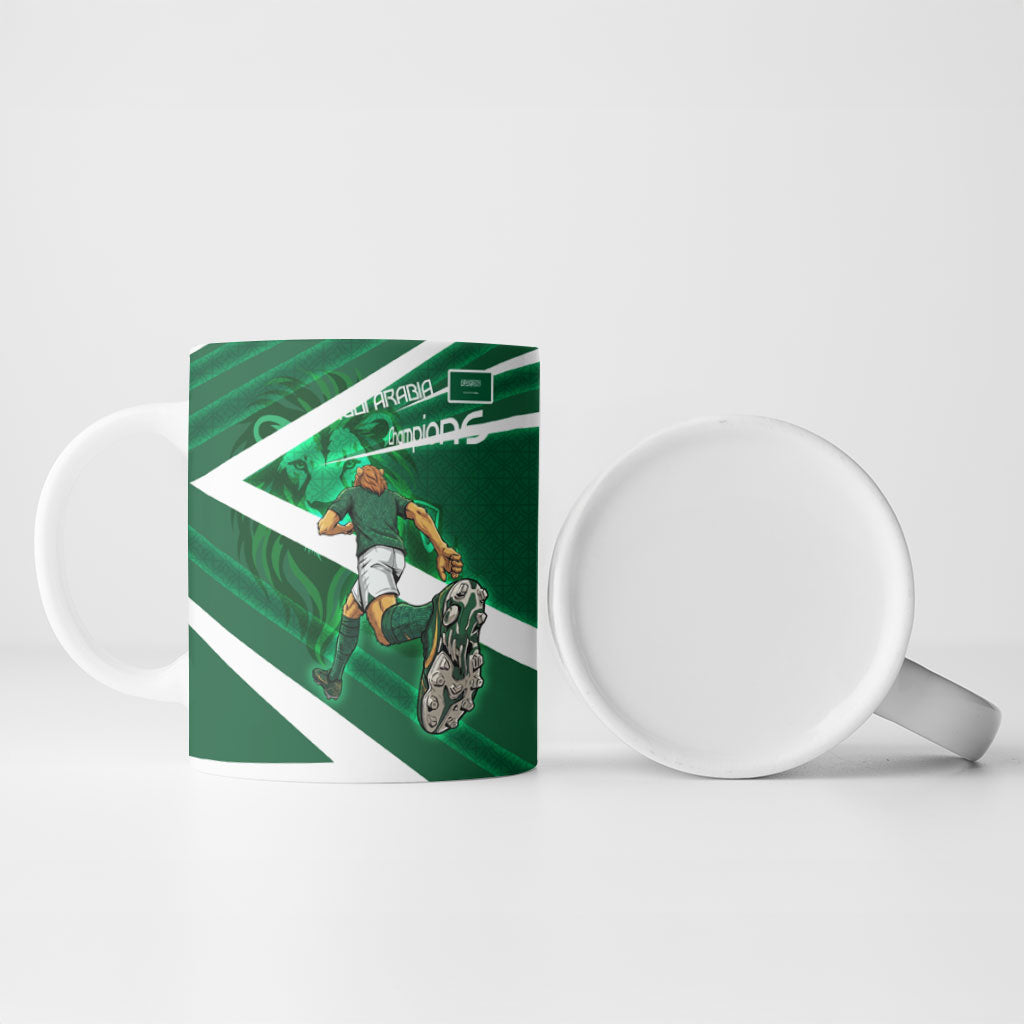 Personalized Saudi Arabia Football Ceramic Mug Green Lion Run of Champions