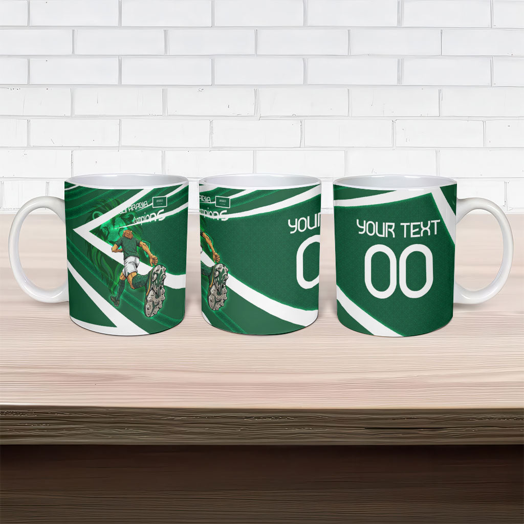 Personalized Saudi Arabia Football Ceramic Mug Green Lion Run of Champions