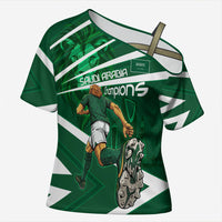 Personalized Saudi Arabia Football Cross Shoulder Shirt Green Lion Run of Champions