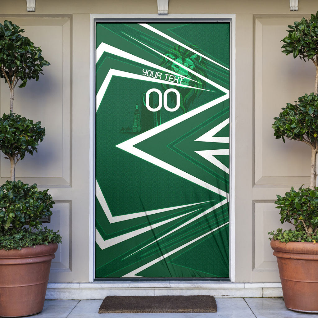 Personalized Saudi Arabia Football Door Cover Green Lion Run of Champions