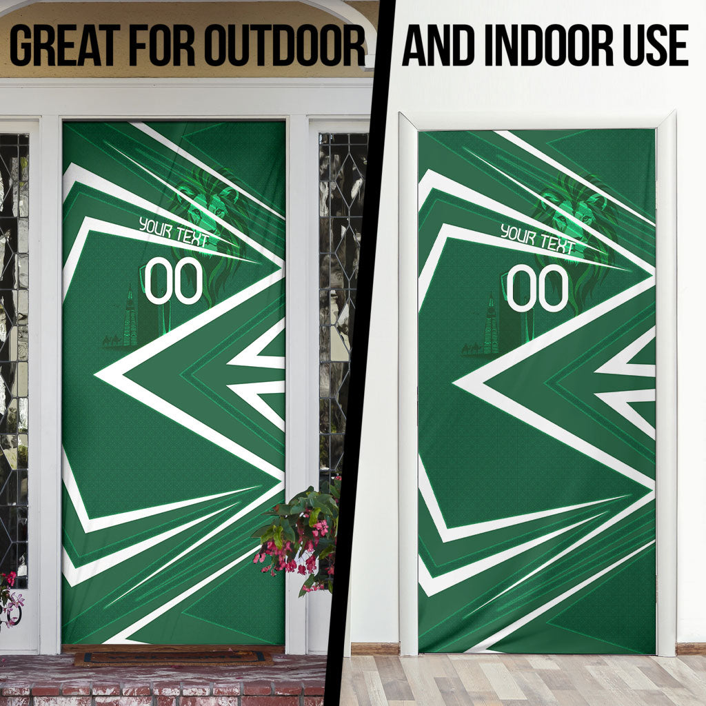 Personalized Saudi Arabia Football Door Cover Green Lion Run of Champions