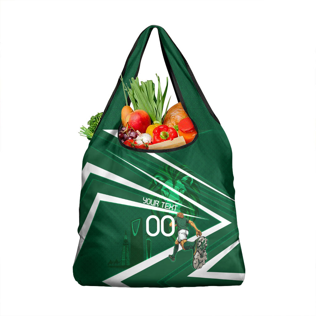 Personalized Saudi Arabia Football Grocery Bag Green Lion Run of Champions