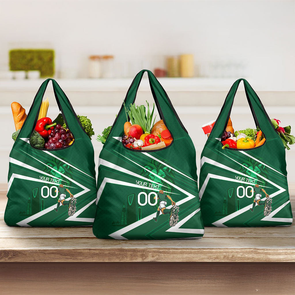 Personalized Saudi Arabia Football Grocery Bag Green Lion Run of Champions