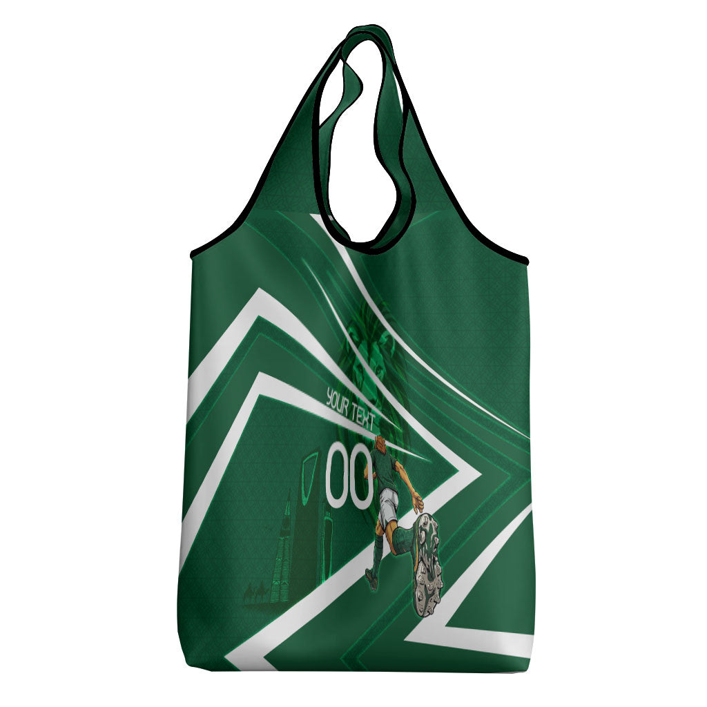 Personalized Saudi Arabia Football Grocery Bag Green Lion Run of Champions