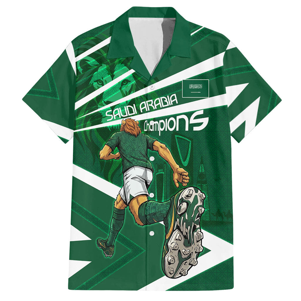 Personalized Saudi Arabia Football Hawaiian Shirt Green Lion Run of Champions
