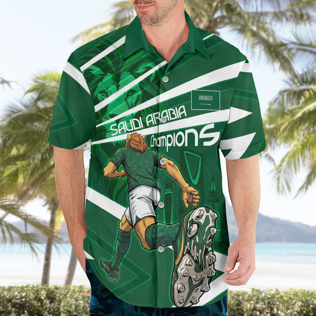 Personalized Saudi Arabia Football Hawaiian Shirt Green Lion Run of Champions